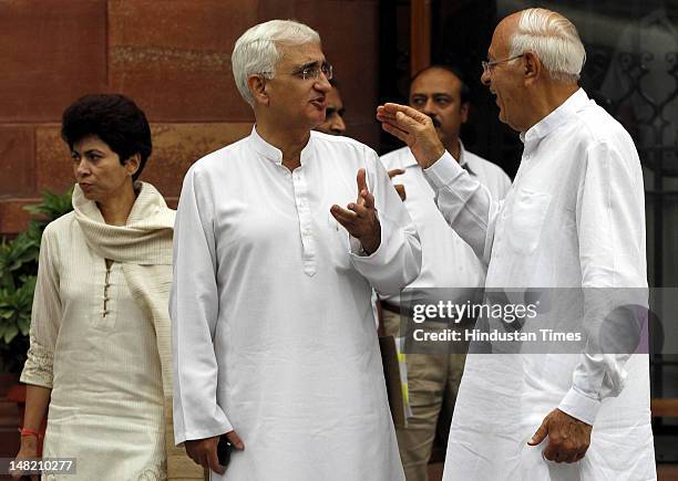 Union ministers Farooq Abdullah , Kumari Selja and Salman Khurshid departs after a cabinet meeting at South Block on July 12 ,2012 in New Delhi,...