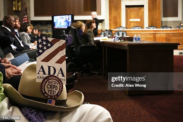 The hat that was belonged to Justin Dart, a disability rights advocate who helped to pass the Americans With Disabilities Act of 1990, is seen during...