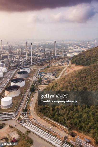 aerial photographs of oil refineries plants, gas tank, oil tank, chemical tank, refinery industry power investment business concept. - petrochemical plant stock pictures, royalty-free photos & images