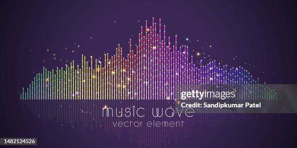 illustrations, cliparts, dessins animés et icônes de ondes sonores colorées pour fête, dj, pub, clubs, discothèques. technologie d’égaliseur audio. - volume