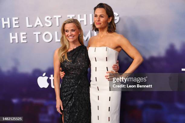 Reese Witherspoon and Jennifer Garner attends the Apple TV+ "The Last Thing He Told Me" premiere at Regency Bruin Theatre on April 13, 2023 in Los...
