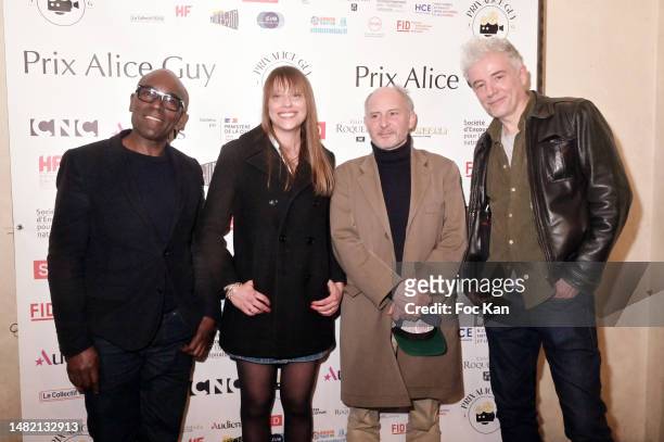 Lucien Jean-Baptiste, director Alice Winocour, Grégoire Hetzel and Pierre Zeni attend Alice Guy 2023 Ceremony at Cinema Max Linder on April 13, 2023...