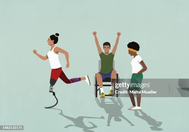 happy, excited disabled people exercising - 義肢点のイラスト素材／クリップアート素材／マンガ素材／アイコン素材