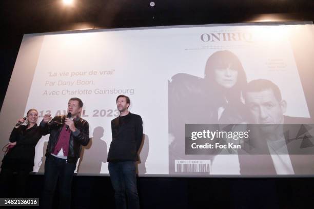 Charlotte Bouteloup, Dany Boon and CEO of Forbes France Dominique Busso attend "La Vie Pour De Vrai" screening party hosted by Oniriq Magazine at...