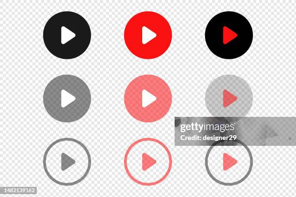 play button set vector design on transparent background. - news background music stock illustrations