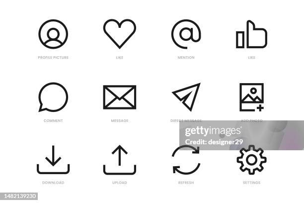 illustrazioni stock, clip art, cartoni animati e icone di tendenza di social media icon set vector design. - chiocciola simbolo ortografico