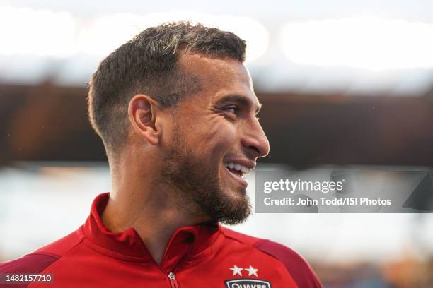 Miguel Trauco of the San Jose Earthquakes during warmups during a game between Houston Dynamo FC and San Jose Earthquakes at PayPal Park on April 1,...