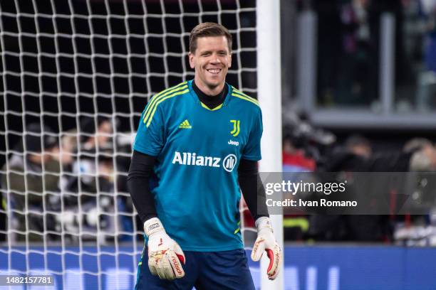 Wojciech Szczesny of Juventus FC pre-game warm up during the Serie A match between SS Lazio and Juventus at Stadio Olimpico on April 08, 2023 in...