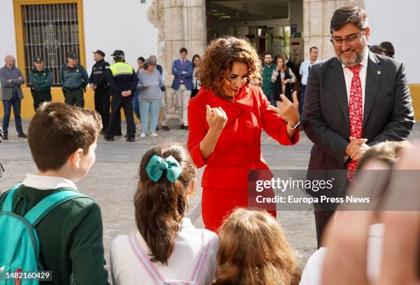 The Minister of Finance and Public Function, Maria Jesus Montero , with the Mayor of Utrera, Jose Maria Villalobos during her visit to the town. On...