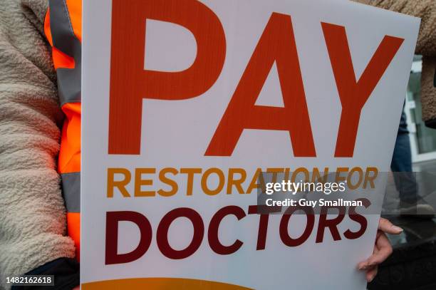 Junior Doctors attend their picket line at UCH on April 14, 2023 in London, England Junior doctors in England are holding a 96-hour walkout hoping to...