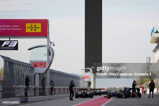 General view of the pitlane during day two of Formula 3 Testing at Circuit de Barcelona-Catalunya on April 14, 2023 in Barcelona, Spain.