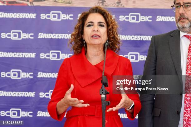 The Minister of Finance and Public Function, Maria Jesus Montero, during the media conference. On April 14 in Utrera, Seville . The Minister of...