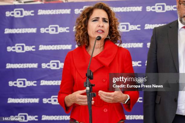 The Minister of Finance and Public Function, Maria Jesus Montero, during the media conference. On April 14 in Utrera, Seville . The Minister of...