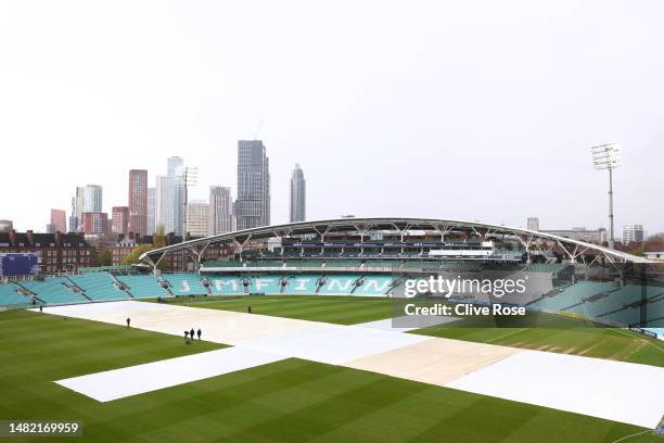 General view of the ground during a break for rain during the LV= Insurance County Championship Division 1 match between Surrey and Hampshire at The...