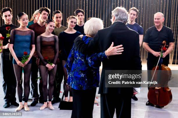 Princess Beatrix of The Netherlands with choreographer Jiri Kylian at the performance One of a Kind with choreography by Jiri Kylian on April 13,...