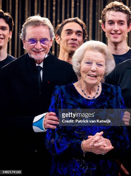 Princess Beatrix of The Netherlands with choreographer Jiri Kylian at the performance One of a Kind with choreography by Jiri Kylian on April 13,...