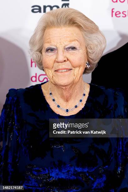 Princess Beatrix of The Netherlands attends a performance One of a Kind with choreography by Jiri Kylian on April 13, 2023 in The Hague, Netherlands....