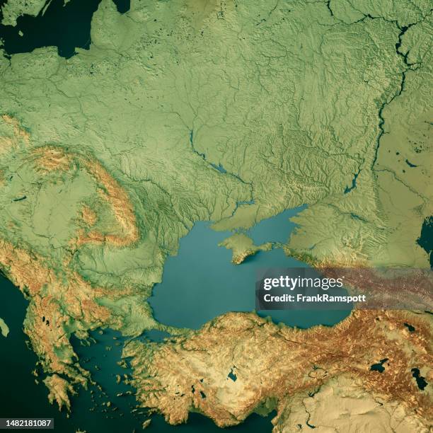 ukraine black sea 3d render topographic map dark ocean color - turkey country map stock pictures, royalty-free photos & images