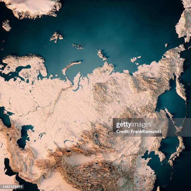 russia 3d render topographic map dark ocean neutral - novaya stock pictures, royalty-free photos & images