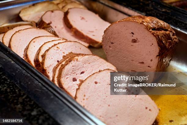 meatloaf, leberkaese, leberkaes, snack stand, snack, f.re.e, trade fair for leisure travel experience, munich, upper bavaria, bavaria, germany - leberkäse stock pictures, royalty-free photos & images