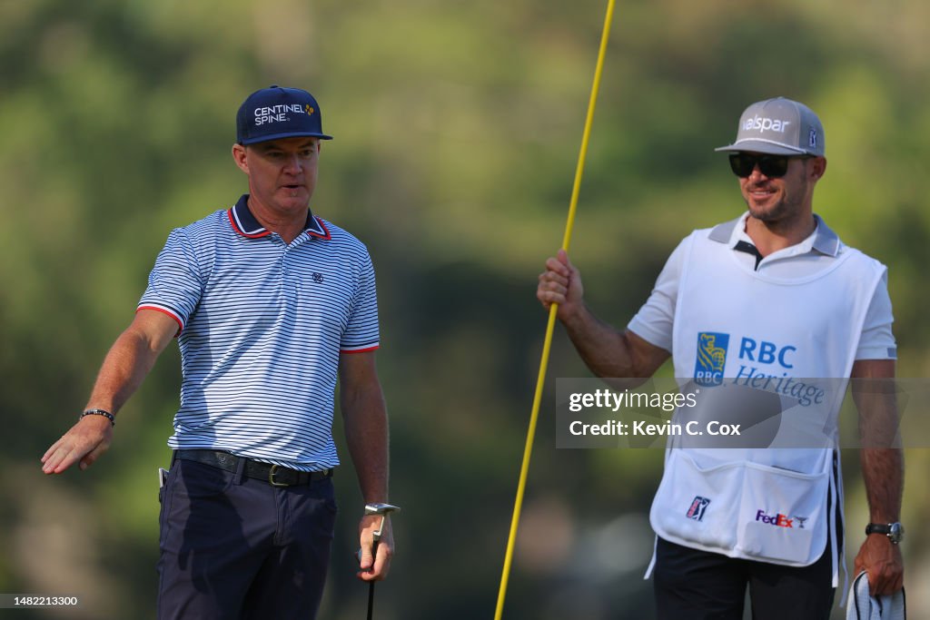 Ben Davis Rbc Davis Love III of the United States talks with his caddie on the ...