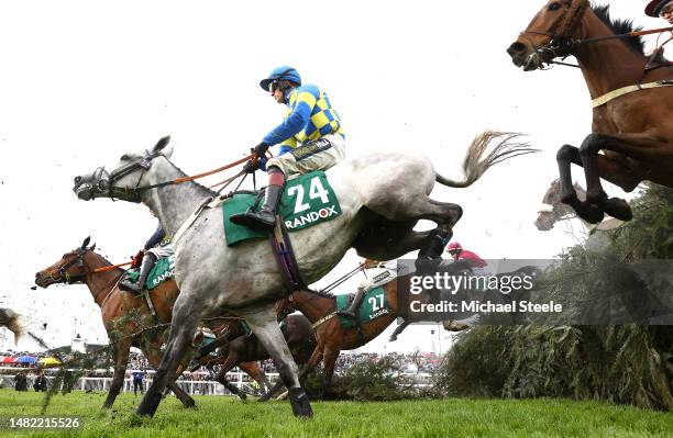 Bill Baxter ridden by Sam Twiston-Davies jumps to Chair en route to winning the Randox Supports Race Against Dementia Topham Handicap Chase on Ladies...