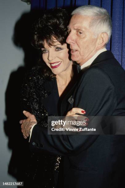 Joan Collins and Aaron Spelling during the 1993 American Friends Hebrew University Scopus Awards honouring Spelling at the Beverly Hilton Hotel in...