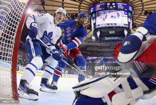 Matthew Knies of the Toronto Maple Leafs skates against the New York Rangers at Madison Square Garden on April 13, 2023 in New York City.