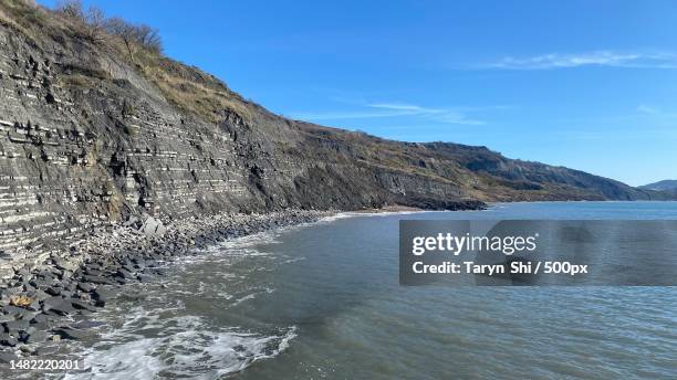 scenic view of sea against blue sky,lyme regis,united kingdom,uk - lyme regis photos et images de collection