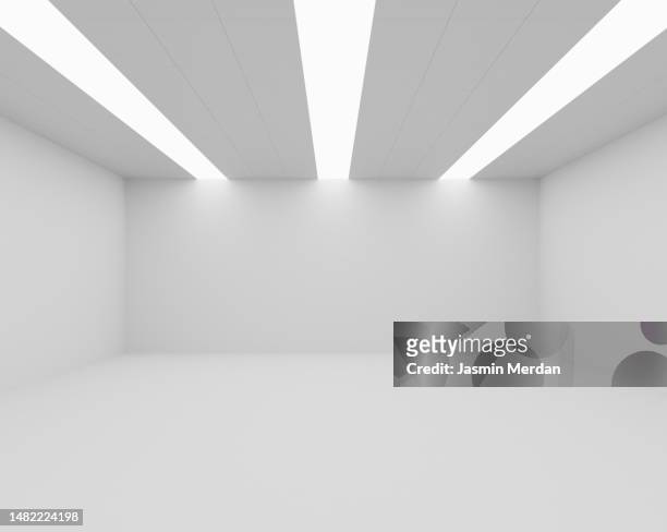 empty stage room with lights - white backdrop - fotografias e filmes do acervo