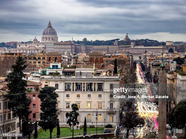 skylane of the city of rome at sunset with the vatican city in the background. - vatican city aerial stock pictures, royalty-free photos & images