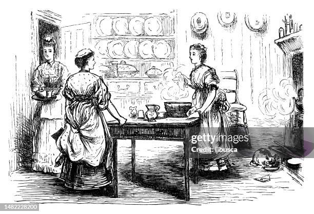 british satire caricature comic cartoon illustration - domestic staff stock illustrations