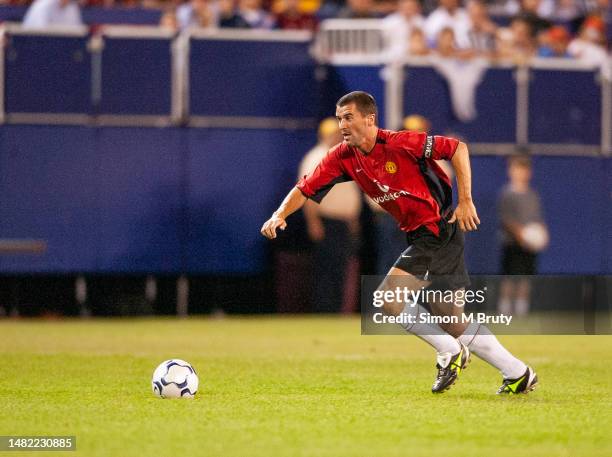 Roy Keane of Manchester United in action during Champions World Soccer Series between Manchester United and Juventus at the Giants Stadium on July...