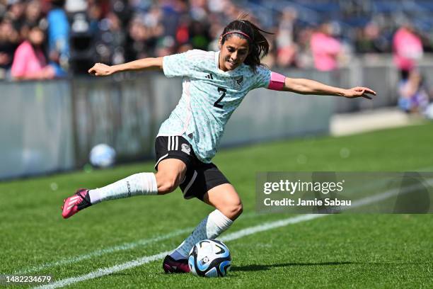 Kenti Robles of the Mexican National Team controls the ball against the Chicago Red Stars at SeatGeek Stadium on April 08, 2023 in Bridgeview,...