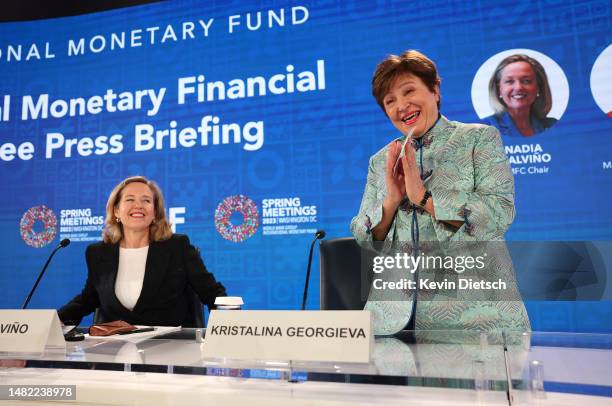 Kristalina Georgieva , Managing Director of the International Monetary Fund , and Nadia Calviño, Chair of the International Monetary and Financial...