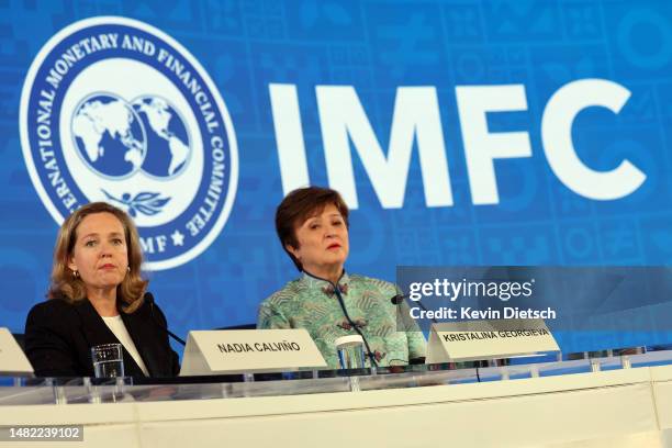 Kristalina Georgieva , Managing Director of the International Monetary Fund , and Nadia Calviño, Chair of the International Monetary and Financial...