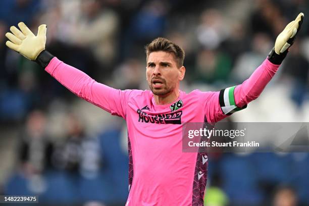 Goalkeeper, Ron-Robert Zieler of Hannover 96 reacts during the Second Bundesliga match between Hannover 96 and 1. FC Heidenheim 1846 at Heinz von...