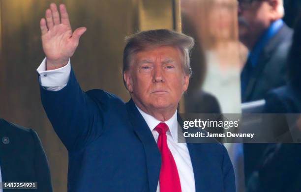 Former President Donald Trump is seen leaving Trump Tower on April 14, 2023 in New York City.