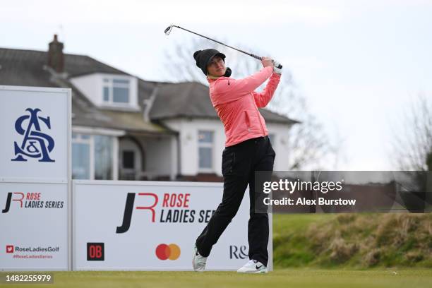 Amy Boulden of Wales tees off on the first hole during The Rose Ladies Series at Southport and Ainsdale Golf Club on April 13, 2023 in Southport,...