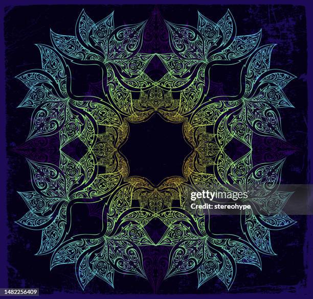 lotus frame mandala - himalayan stock illustrations