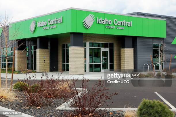 Idaho Central Credit Union logo on side of credit union office building, Moscow, Idaho. Headquartered in Chubbuck in southeastern Idaho, as of March...