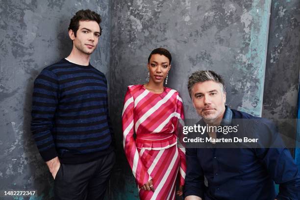 Ethan Peck, Sonequa Martin-Green and Anson Mount of CBS's 'Star Trek: Discovery' poses for a portrait during the 2019 Winter TCA at The Langham...