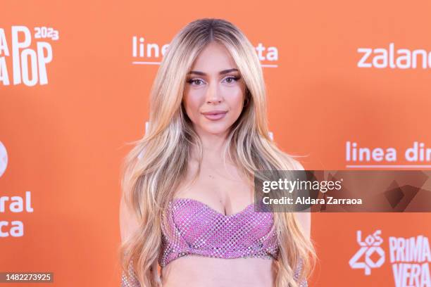 Ana Mena attends the Los40 Primavera Pop Concert photocall at WiZink Center on April 14, 2023 in Madrid, Spain.