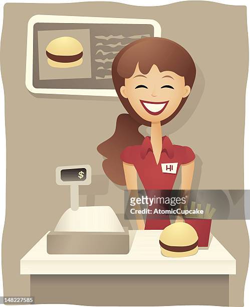 service with a smile - fast food worker - summer job stock illustrations