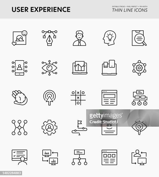 user experience editable stroke icons - content development stock illustrations