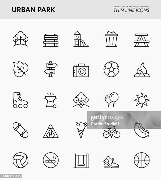 illustrations, cliparts, dessins animés et icônes de icônes de contour modifiables urban park - table de pique nique