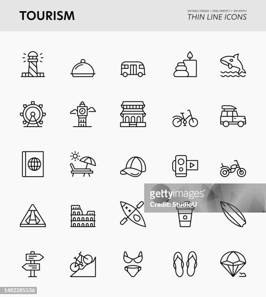 tourism editable stroke icons - big ben icon stock illustrations