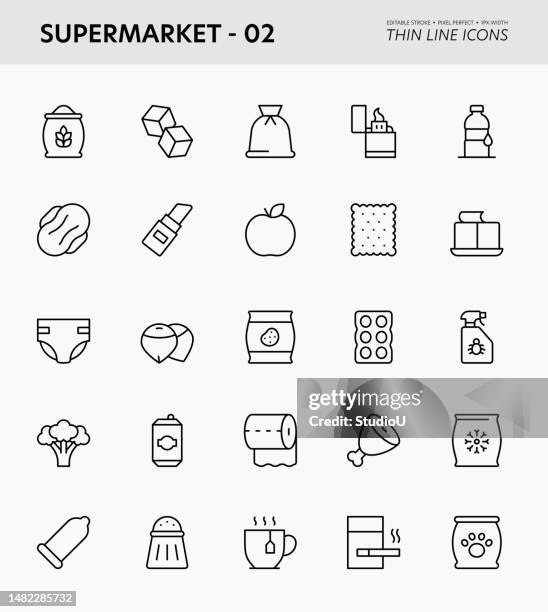 supermarket editable stroke icons - calcium stock illustrations