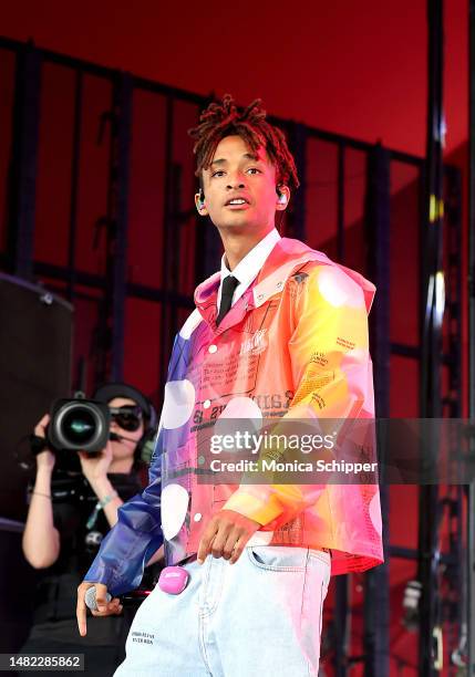 Jaden Smith performs with ¿Téo? at the Gobi Tent during the 2023 Coachella Valley Music and Arts Festival on April 14, 2023 in Indio, California.