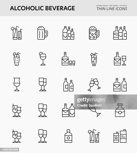 ilustrações, clipart, desenhos animados e ícones de bebidas alcoólicas ícones de traços editáveis - tequila slammer